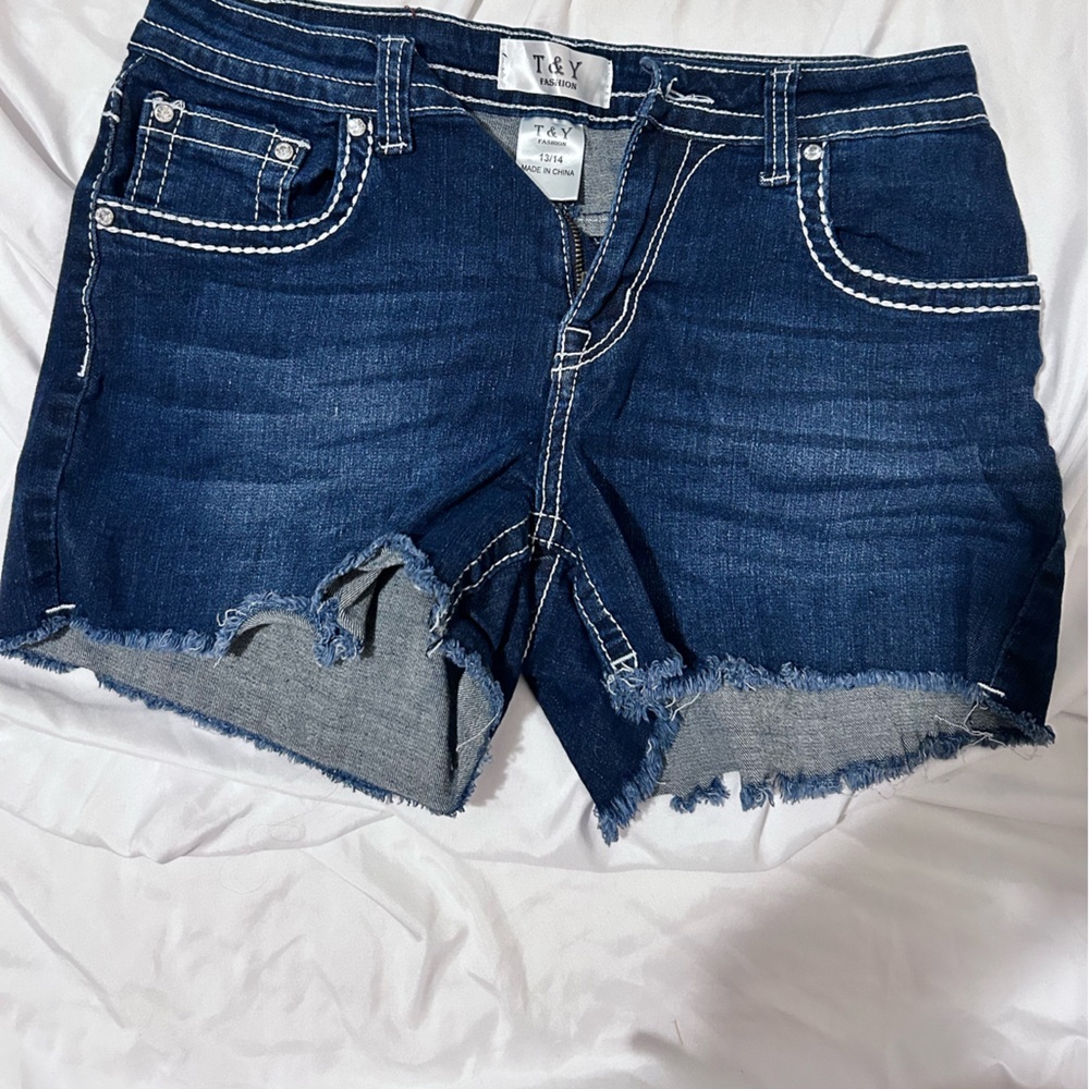 Blue Jean Shorts Frayed Hem